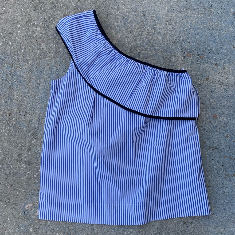 Jcrew factory one shoulder blue white navy striped blouse top size 0 dressy